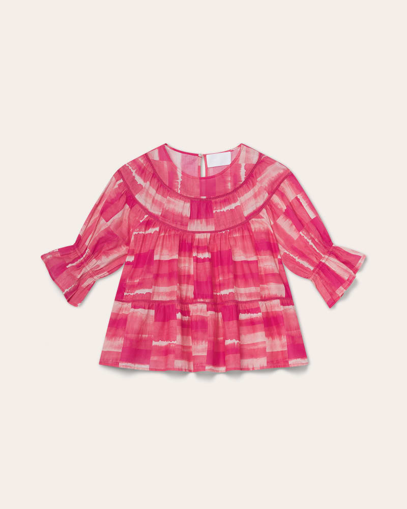 Front of a size XXL Sol Top in Pink Patchwork Print by Merlette. | dia_product_style_image_id:348253